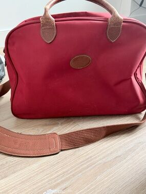 Vintage Longchamp Red Messenger Bag with Brown Trim